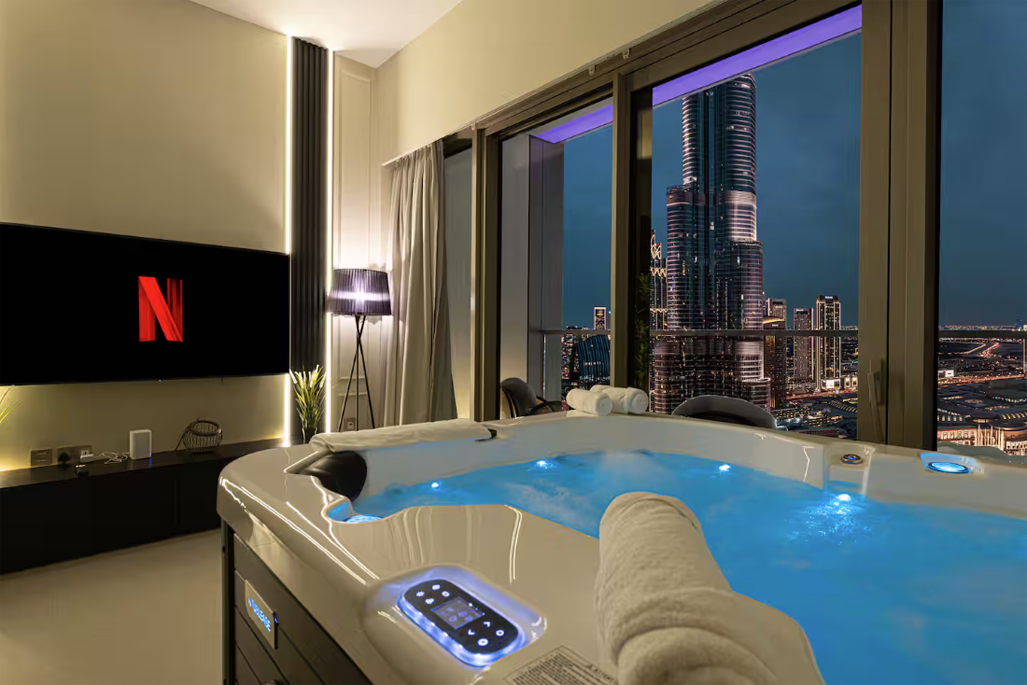 Luxury apartment hot tub wellness feature